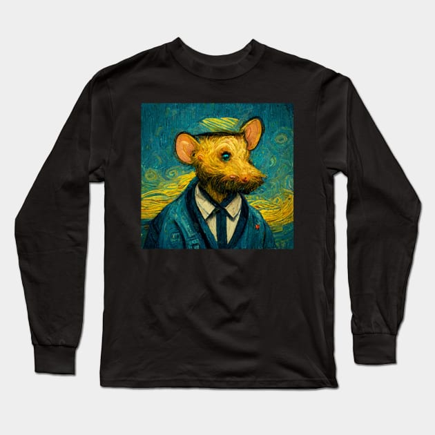 funny rat portrait van gogh style Long Sleeve T-Shirt by S-Log